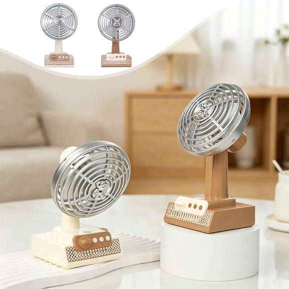 Viflosae Small Portable Fan Portable Fan Rechargeable Cream Bear Printed Base Three-gear Large Wind Tone Desktop Small Desk Fan Cartoons Rechargeable Small Fan