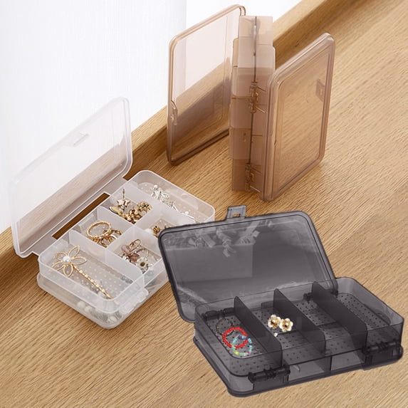 Viflosae Small Storage Box Bins with Lids Double Compartment Portable Jewelry Box Plastic Transparent Earrings Storage Box Durables Utility Organizer 0 Grids Mini Storage Box