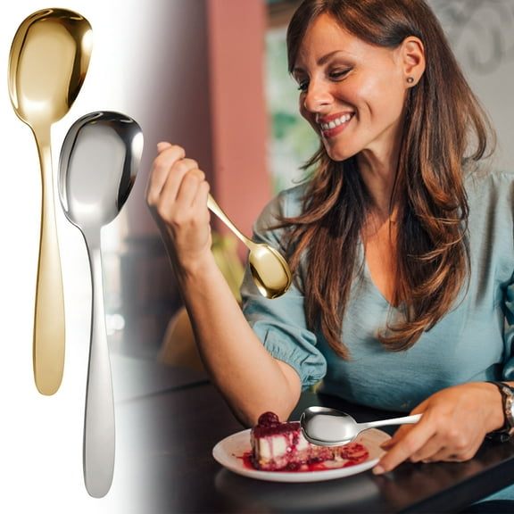 Viflosae Soup Spoons Tea Spoons 1PC Stainless Steel Flat Bottom Spoon Dessert Rice Spoon Smooth Edge Table Spoon for Kitchen Dining Meal Prep and Serving Use