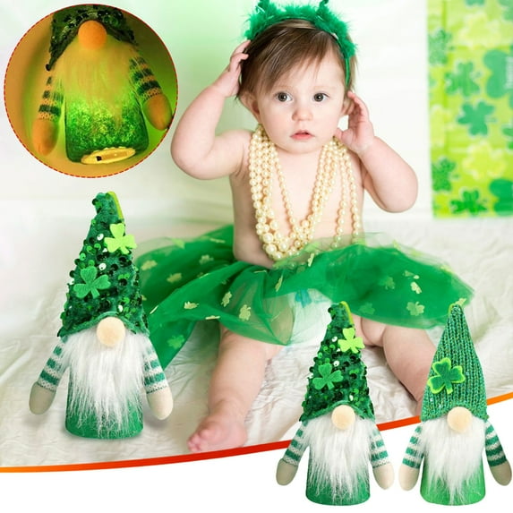 Viflosae St Patricks Day Accessories St. Patrick's Day Light Up Doll Decoration Sequin Hat Doll Pendant