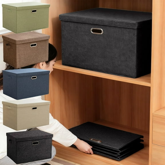 Viflosae Storage Bin Large Foldable Storage Box with Lid Linen/Cottons Blends Collapsibles Storage Box Organizer Container Basket Cubes with Lid Suitable for Home Bedroom Wardrobe