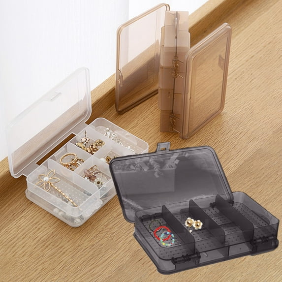 Viflosae Storage Boxes with Lids Bin Double Compartment Portable Jewelry Box Plastic Transparent Earrings Storage Box Durables Utility Organizer 0 Grids Mini Storage Box