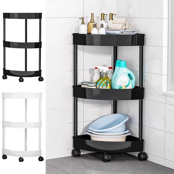Viflosae Storage Rack Storage Shelves Mobile Bathroom Corner Shelf Kitchen Living Room Storage Organizer for Snacks Toiletries Three Tier Rolling Cart with Wheels