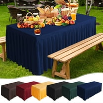 Viflosae Table Cloth Rectangle Table Plastic Tablecloth Solid Color Conferences Table Skirt Proof Decorative Polyester Tablecloth Wrinkle Ruffled Banquet Wedding