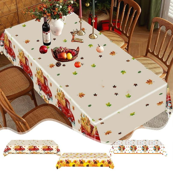 Viflosae Table Cloth Plastic Tablecloth Autumns Maple Leaf Pumpkin Thanksgiving Autumns Theme Disposable Tablecloth Party Decoration Supplies Suitable for Thanksgiving Party