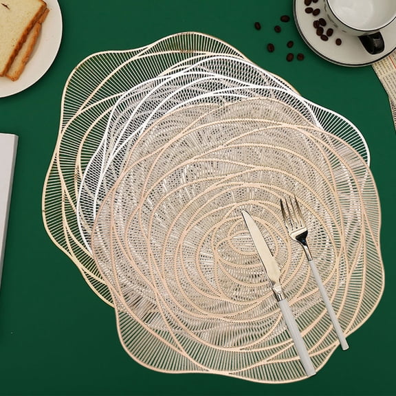 Viflosae Table Mats Valentines Day Table Decorations Rose Flower Tablecloth PVC Lace Tablecloth Christmas Party Gold Foil Dinner Mat for Anniversary of First Date