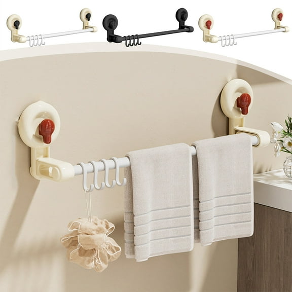 Viflosae Towel Racks for Bathroom Wall Mounted Wall Shelves for Bedroom Suction Cup Towel Rack Punch Free Bathroom Rod with Hooks Bathroom Storage Rack Bath Towel Storage Rack