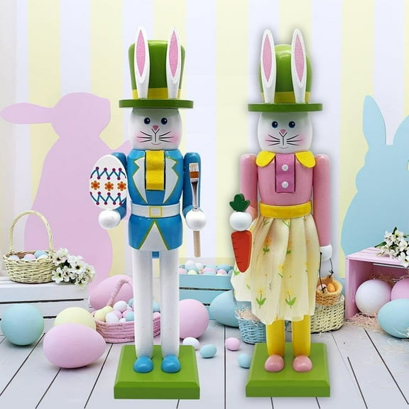 Viflosae Toys for Ages 2-4 Girl First Birthday Gift Santa Claus Toys Easter Bunny Nutcracker 30.8cm Traditional Bunny Wooden Nutcracker Decoration Age-Appropriate