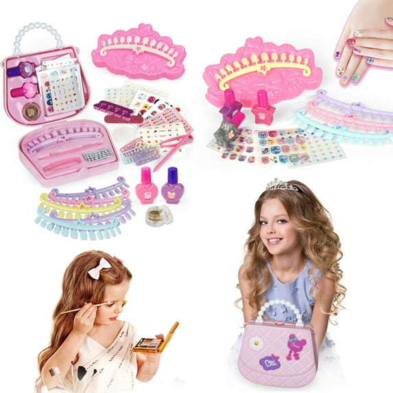 Viflosae Toys Stocking Stuffers for Kids Colorful & Eye-Catching Children's Play House Princess Girl Nail Art DIY Nail Patch Sticker Handbag Nail Polish Makeup Set 5ml