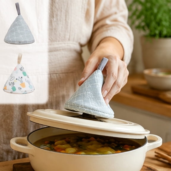 Viflosae Triangle Pot Holders Covers 2-in-1 Heat Resistant Pot Lid Handle Grip Cotton Polyester Hanging Loop Durable Kitchen Accessory for Cast Iron Casseroles Cooking