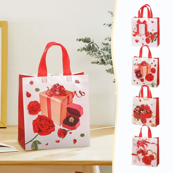 Viflosae Valentine's Day Rose Gift Bag Non Woven Handbag Waterproof Shopping Bag Gift Box Valentines Day Gifts for Her
