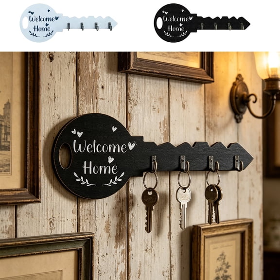 Viflosae Wall Shelves Shelves for Room Wall Key Shaped Wooden Key Container Welcome Home Wall Mounted Key Rack with 4 Hooks Farmstead Decorative Organizer for Entryway