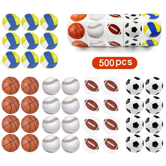 Viflosae Water Bottle Stickers Sports Stickers 500 Pcs Core 1 Inch Ball Theme Decals Bulk Pack Waterproof Style Labels for Scrapbook Journals Party Favors and Personal Item Decoration