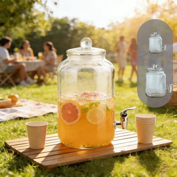 Viflosae Water Carafe Lemonade Pitcher 101Oz Transparent Glass Drink Dispenser Thickened Glass Juices Jar with Spigot for Home Kitchen Fridge Outdoor Patio Pool Party Beverage Storage and Serving