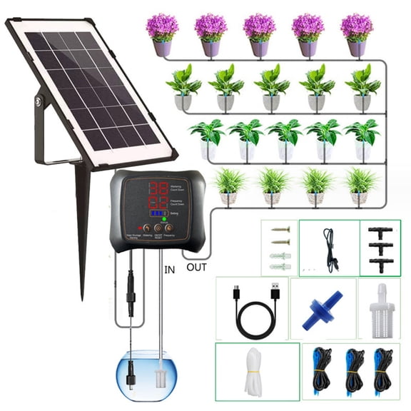 Viflosae Watering System for Outdoor Plants Drip Irrigation System Solar Smart Automatic Watering System Self-Watering Plant Device Timer Drip Irrigation Kit Lazy Gardener Sprinkler