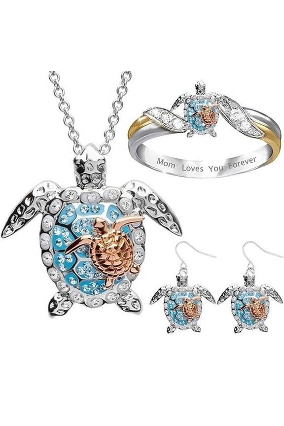 Womens Necklaces Trendy Birthday Gifts Ladies Necklace Turtle Necklace 1Ring 1 Necklace and 1 Pair Of Earrings for Daughters, and Grandmothers