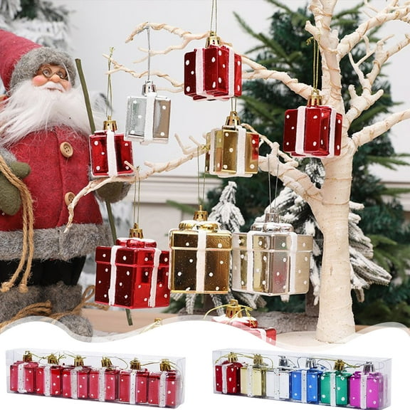Viflosae Xmas Decorations Mini Christmas Tree Ornaments Christmas Ornaments Shatterproof Christmas Gift Box Shape Ornament Set for Christmas Tree Also Suitable for Other Party Decorations 6pcs