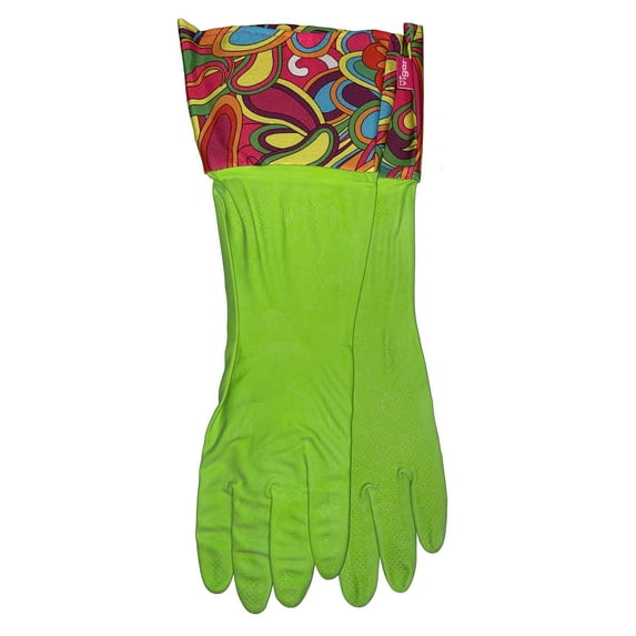 Vigar 60's Mod Design Green Latex Dish Washing Gloves w/ Extended Cuff - Medium