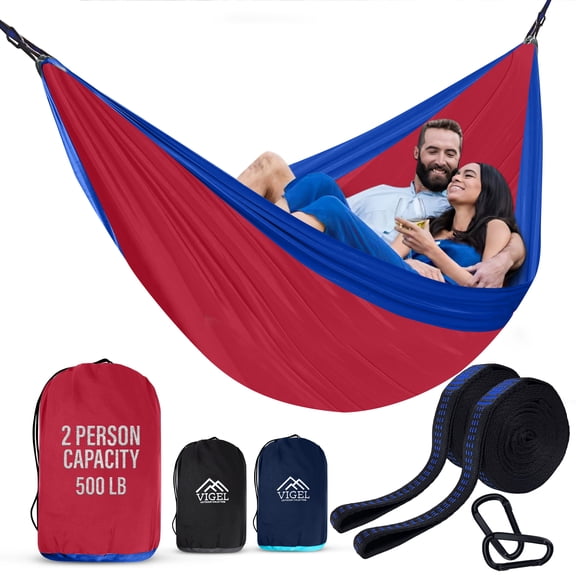 Vigel Double 2-Person Camping Hammock, Red and Navy
