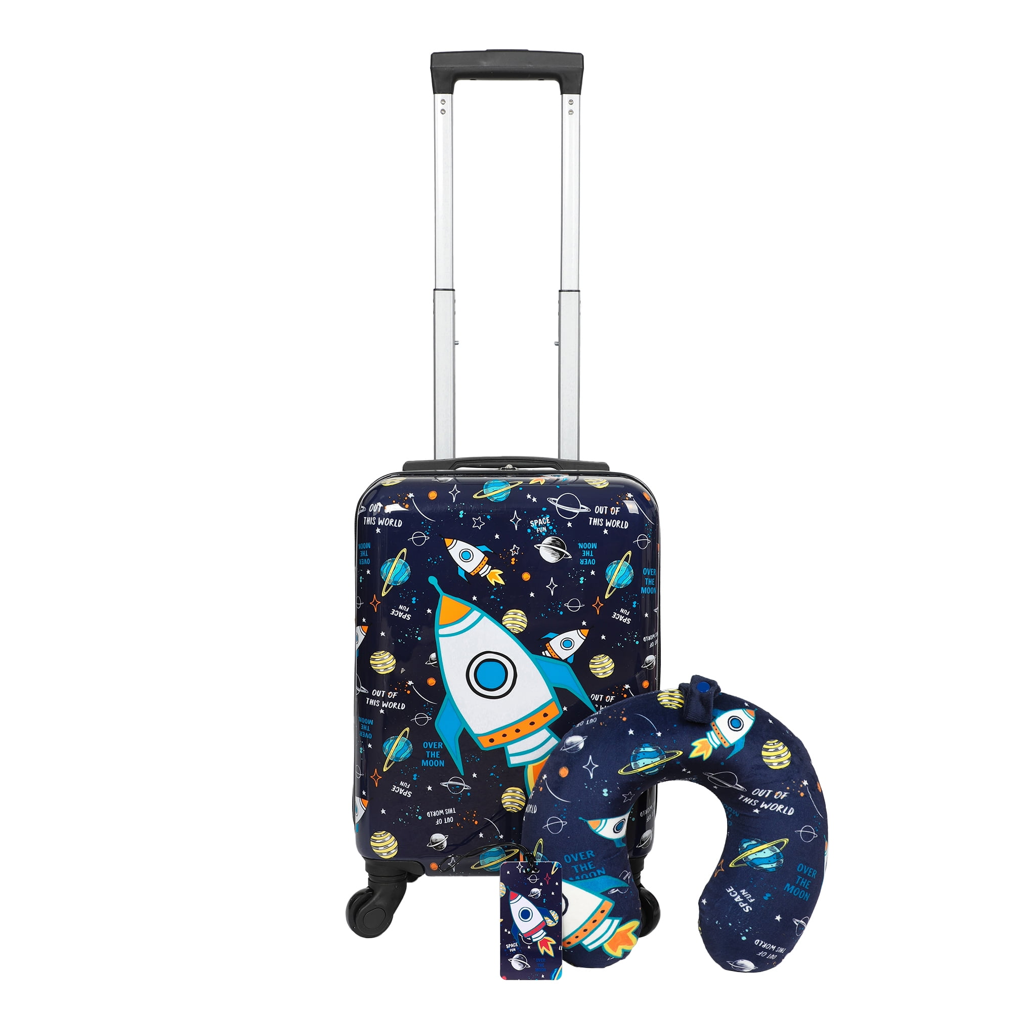 Viggio Rocket Ships 3-Piece Suitcase Travel Set With Neck Pillow & Luggage Tag
