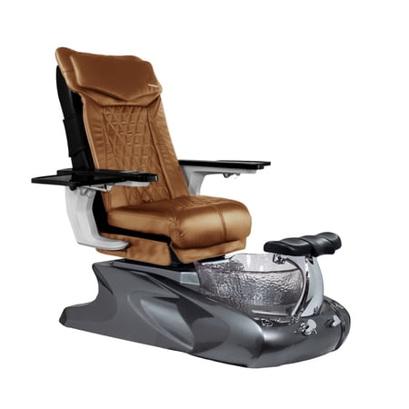 Viggo II DX Shiatsulogic Pedicure Chair Metallic Grey w/ Discharge Pump Stylish Pedicure Tub with Remote Button Pedicure Spa, Cappuccino Cover Set