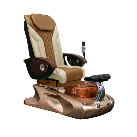 Viggo II Shiatsulogic Pedicure Chair Metallic Gold w/ Discharge Pump Stylish Pedicure Tub with Pipe-Less Magnetic Jet Pedicure Spa, EXR Chair Sand-Cappuccino