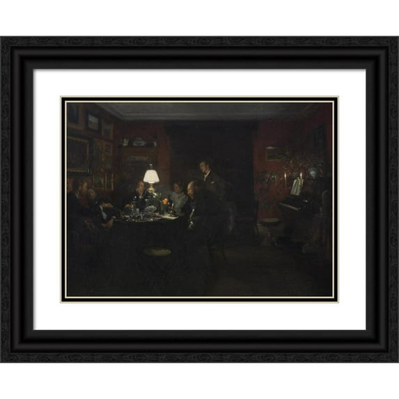 Viggo Johansen 14x11 Black Ornate Wood Framed Double Matted Museum Art Print Titled: Evening Talk (1886)