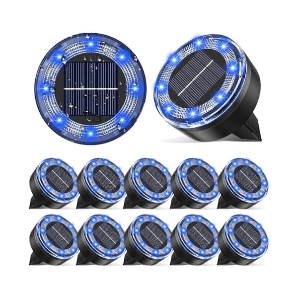 Vighep Mini Solar Ground Lights, 12 Pack (Blue), Driveway Solar Lights Outdoor Waterproof, Outdoor Underground Lights