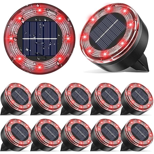 Vighep Mini Solar Ground Lights, 12 Pack (Red), Driveway Solar Lights Outdoor Waterproof, Outdoor Underground Lights