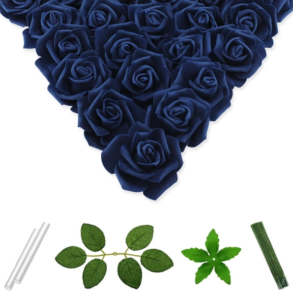 Vignor 100 Pcs 3 In Artificial Rose Head Bulk (Navy Blue)