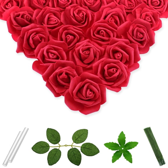 Vignor 100 Pcs 3 In Artificial Rose Head Bulk (Rose Red)