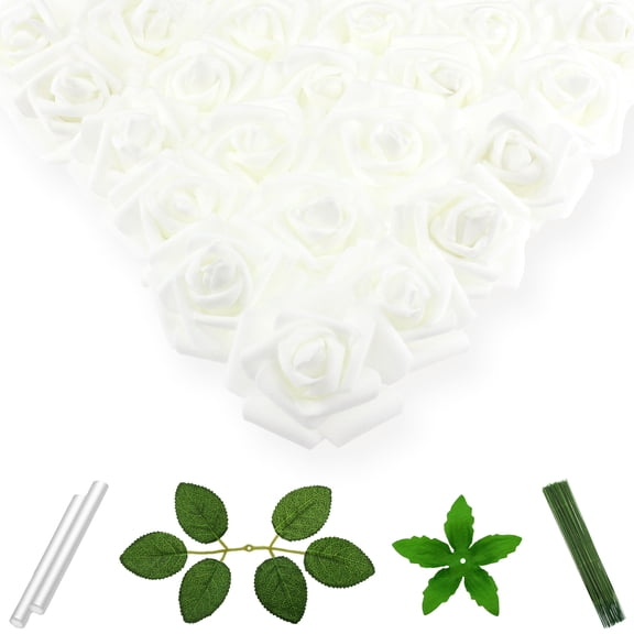 Vignor 100 Pcs 3 In Artificial Rose Head Bulk (White)