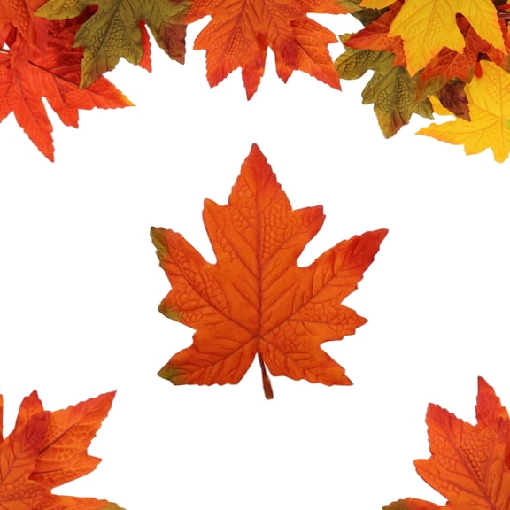 Vignor 100 Pcs 3D Fake Autumn Maple Leaves Bulk Artificial Fall Decor (Large Yellow-orange)