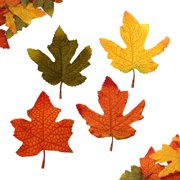 Vignor 100 Pcs 3D Artificial Autumn Maple Leaves Bulk Fall Decor Small-leaf 4-color Assorted Pack