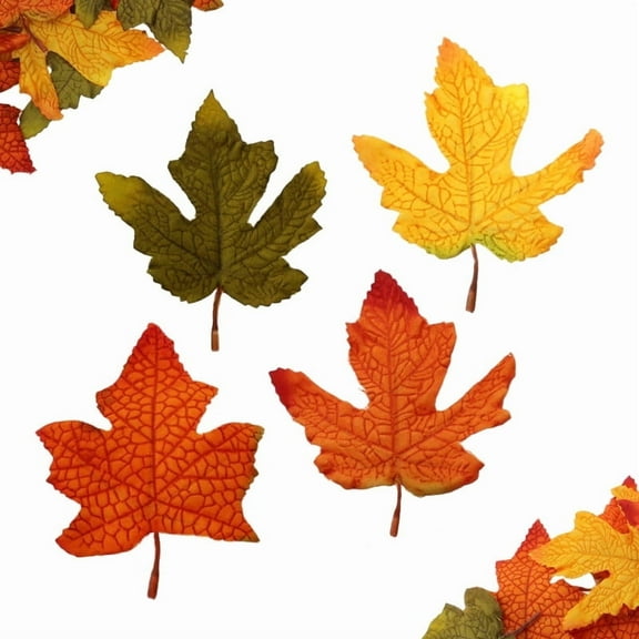 Vignor 100 Pcs 3D Fake Autumn Maple Leaves Bulk Artificial Fall Decor (Small 4-color Assorted pack)