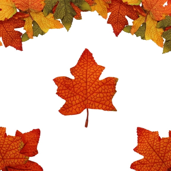 Vignor 100 Pcs 3D Fake Autumn Maple Leaves Bulk Artificial Fall Decor (Small Red-orange)