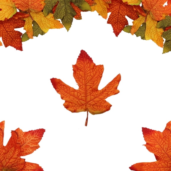 Vignor 100 Pcs 3D Fake Autumn Maple Leaves Bulk Artificial Fall Decor (Small Yellow-orange)