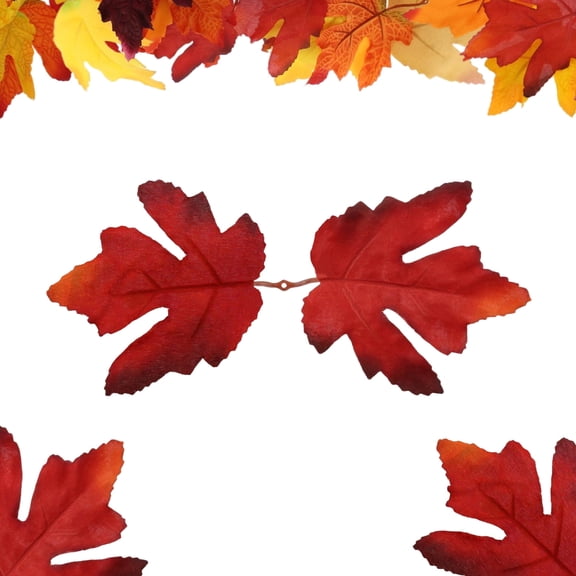 Vignor 50 Pcs 2-leaf 3D Fake Autumn Maple Leaves Bulk Artificial Fall Decor (Black to Red Gradient)