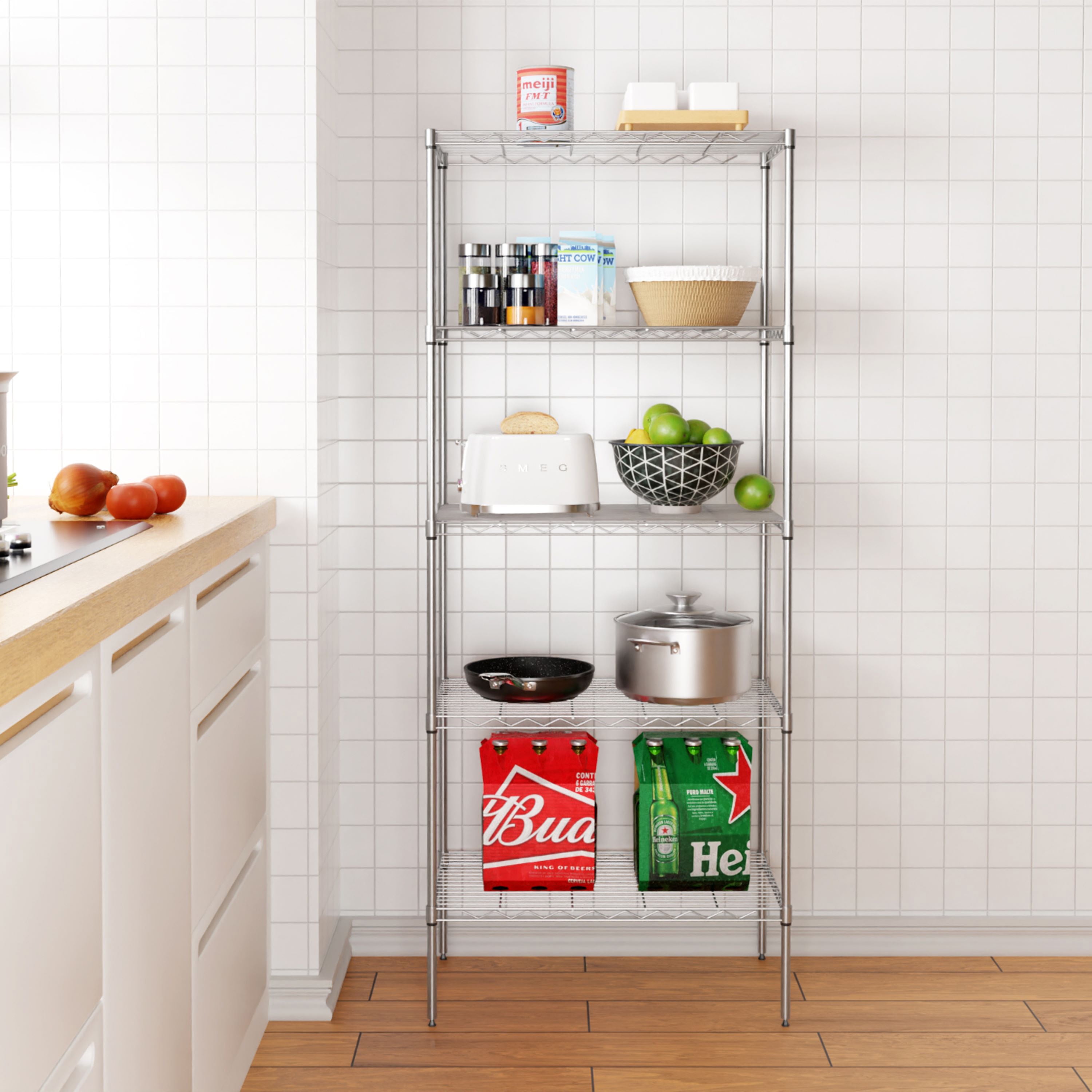 Adjustable Chrome 5-Tier Metal Wire Shelving Unit
