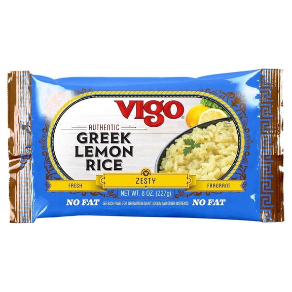 Vigo Authentic Greek Lemon Rice, Zesty & Fragrant Seasoned Rice Side Dish, 8 oz Packs, 12 Count