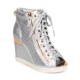 thumbnail image 1 of Vigo Fiore EB96 Women Metallic Mix Media Peep Toe Gold-Plated Wedge Sneaker, 1 of 6