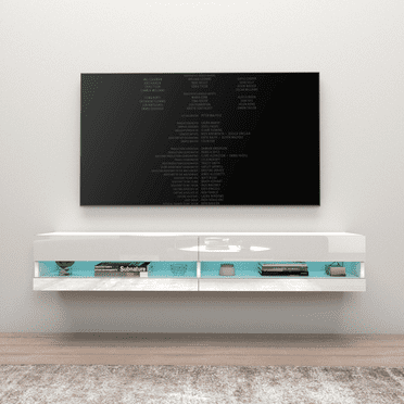 Vigo Floating TV Stand for TVs up to 80", Modern High Gloss 71" Entertainment Center, Wall Mounted TV Media Console with Storage Cabinets and LED Lights