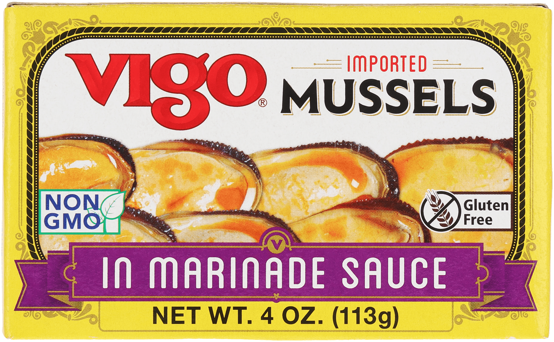 Vigo Imported Mussels in Marinade Sauce, 4 oz Can, 14g Protein