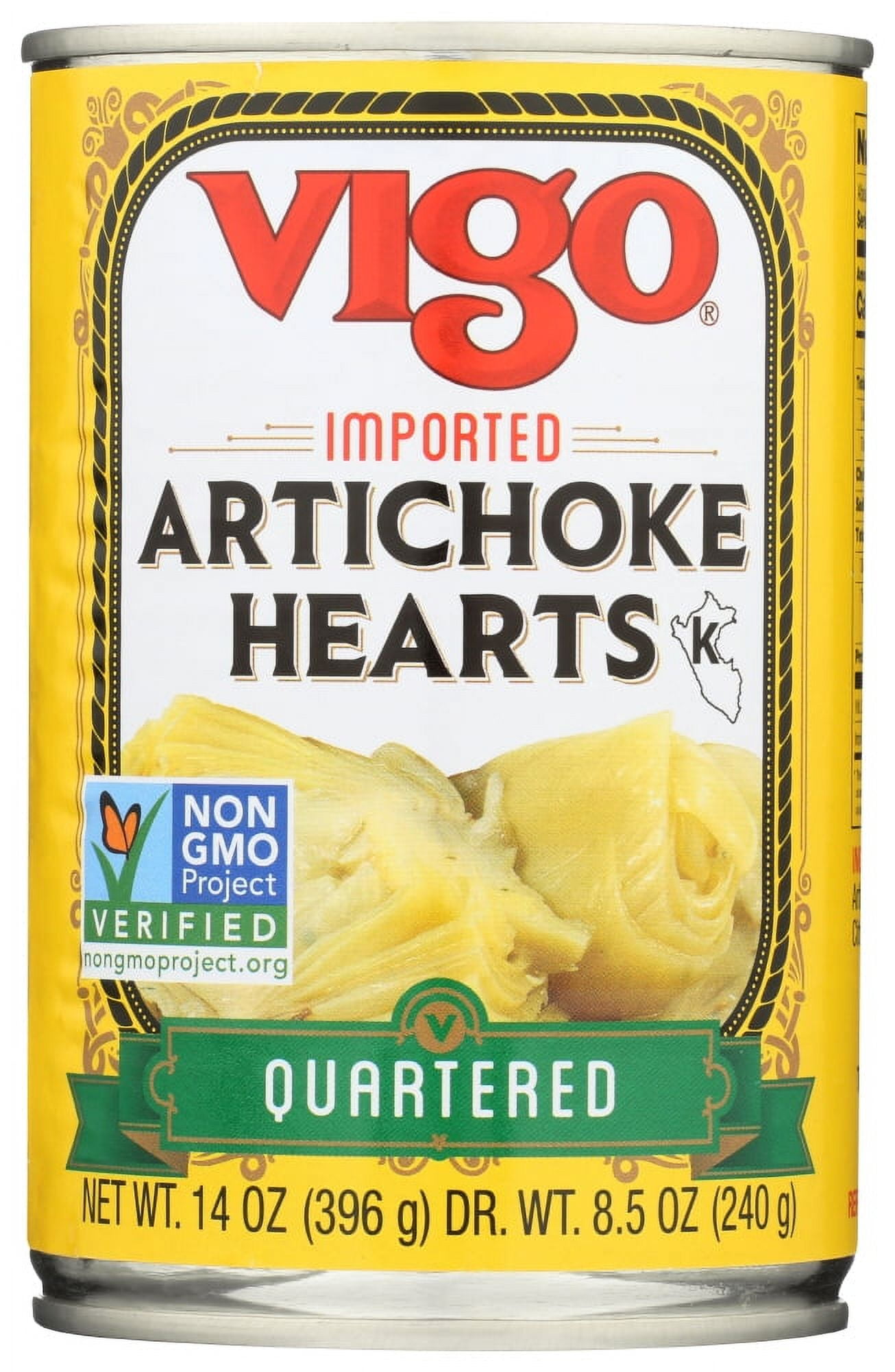 Vigo Kosher Quartered Artichoke Hearts, 14 oz Can, Fat Free