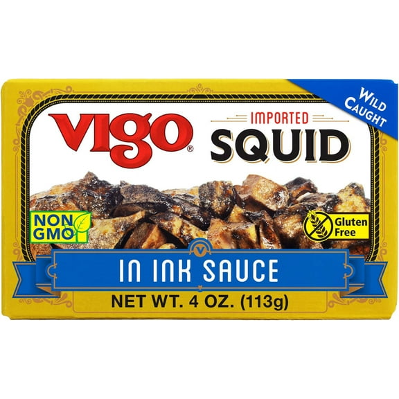 Vigo Premium Imported Canned Seafood, Specialty Flavored, Perfect for Recipes and Dishes (Squid in Ink Sauce, 4 Ounce (Pack of 10))