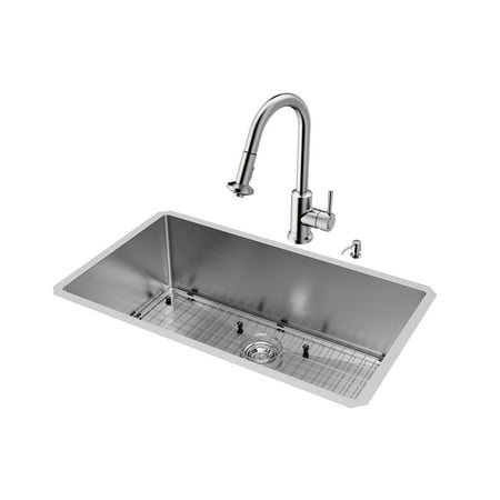 VIGO VG15071 Undermount Stainless Steel Kitchen Sink, Faucet, Colander, Strainer and Dispenser