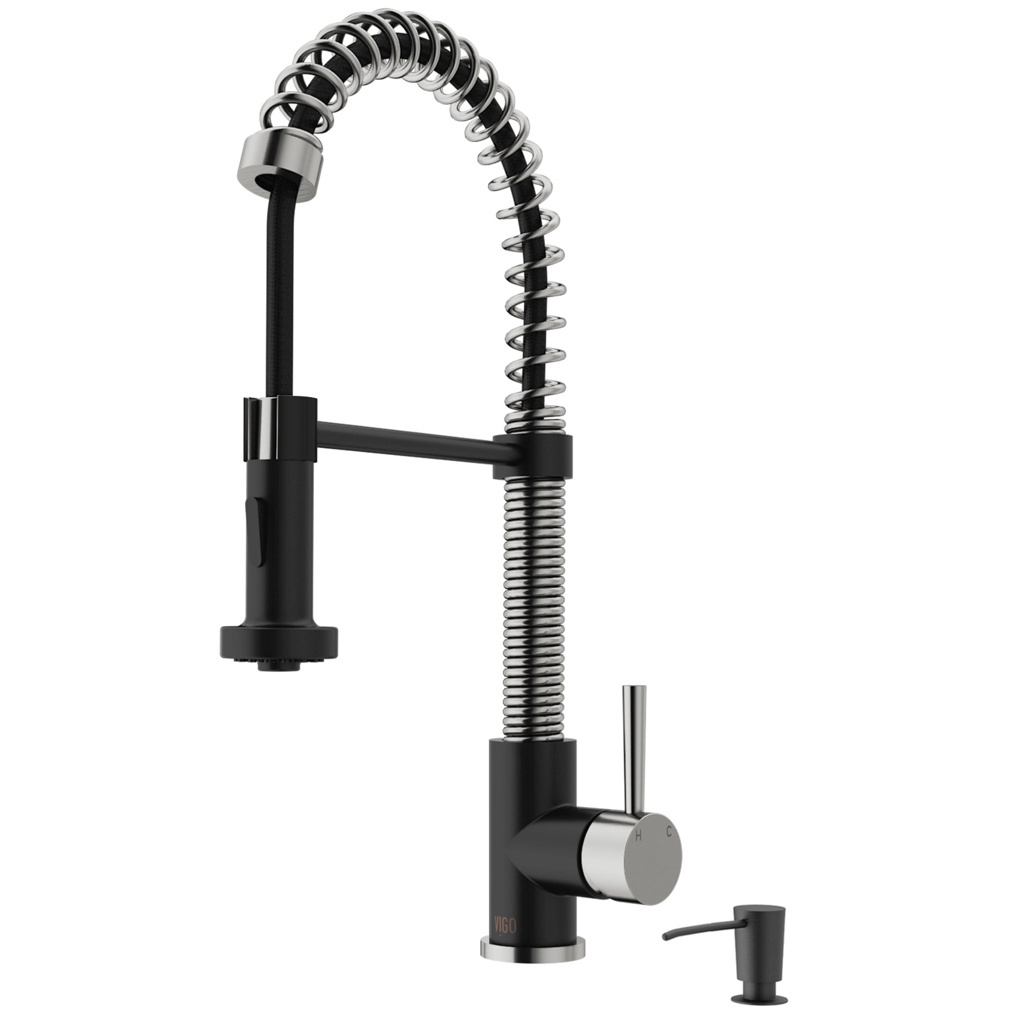 Edison 19" Stainless Steel and Matte Black Pull-Down Kitchen Faucet with Soap Dispenser
