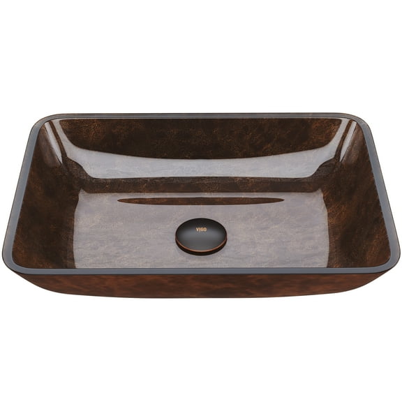 VIGO Donatello Artistic Rubywood Glass 18 in. L x 13 in. W x 4 in. H Rectangular Vessel Bathroom Sink