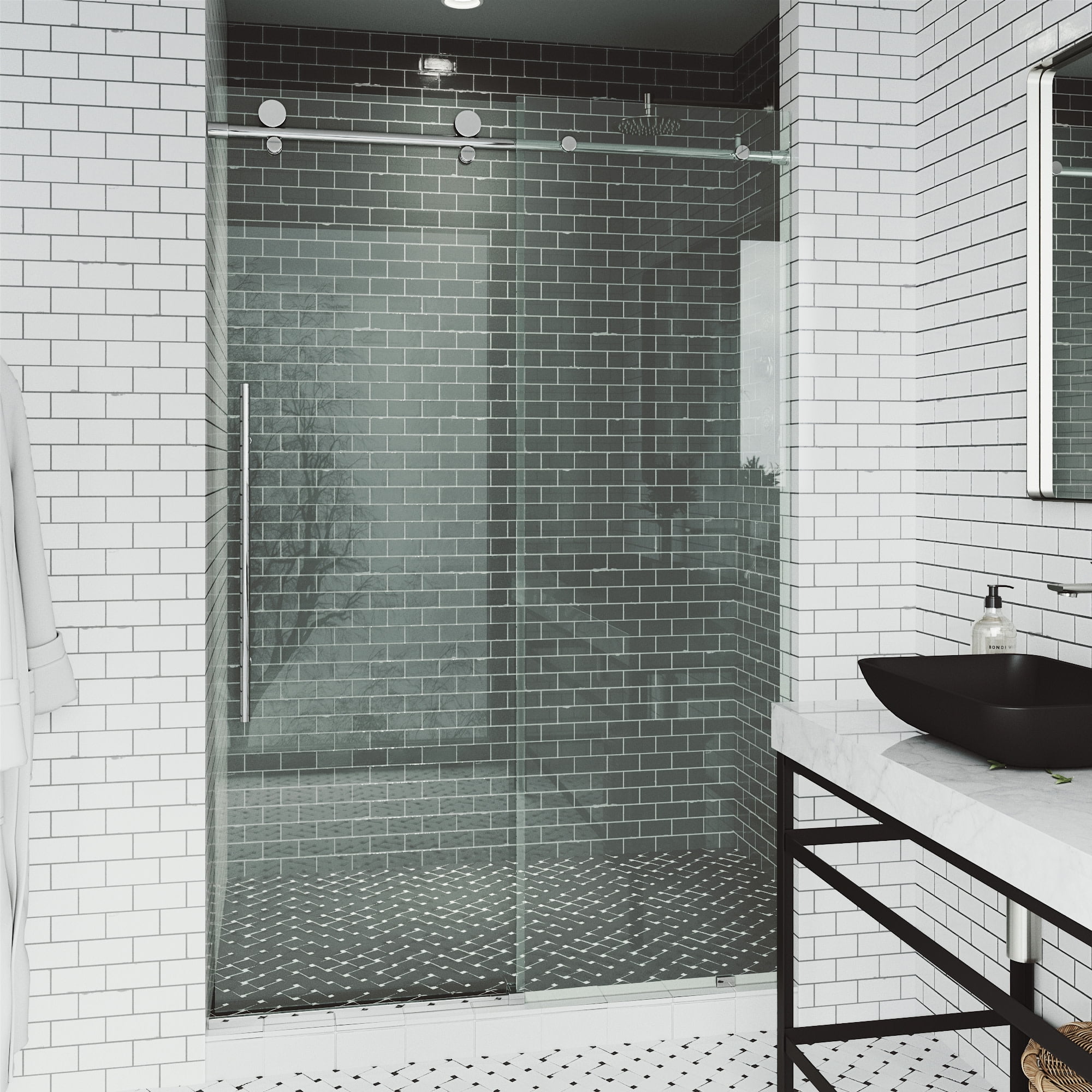 Elan E-Class Frameless Chrome Sliding Shower Door with Clear Glass
