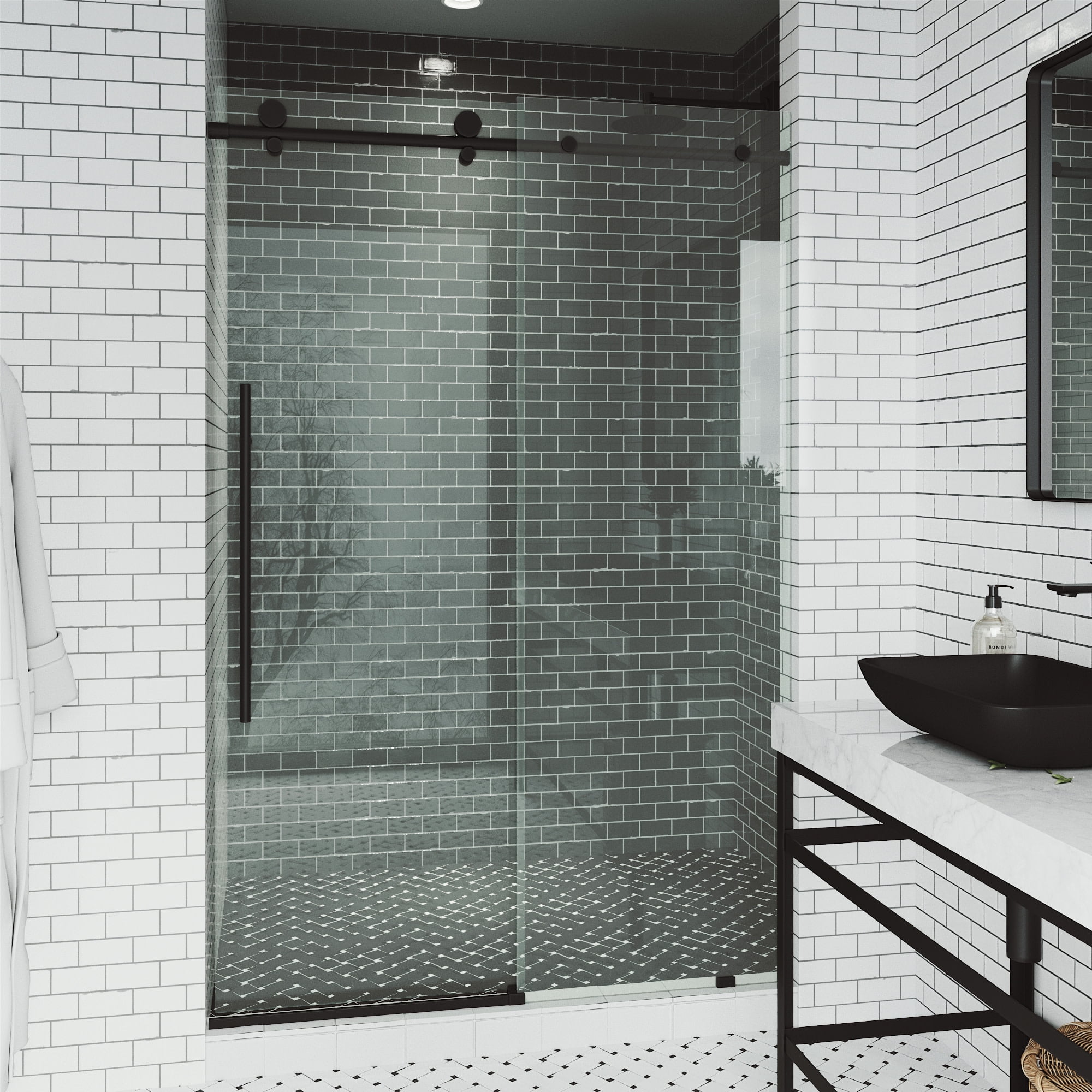 Elan E-Class 44-48" Matte Black Frameless Sliding Shower Door